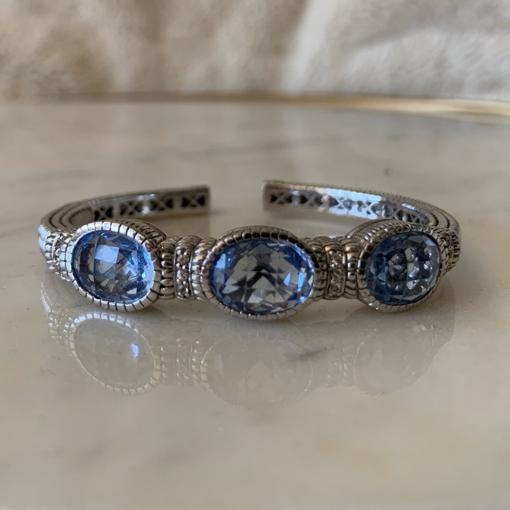 Vintage Silver Cuff Bracelet Topaz Gemstones and 925 Sterling with Certificate